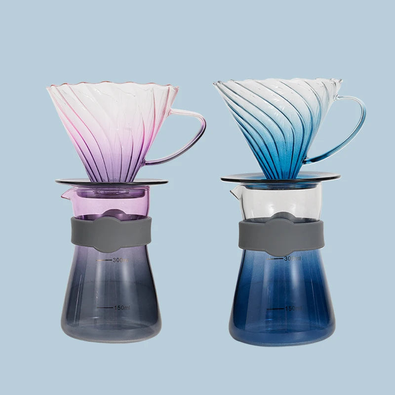 New design gradient V-60 shape borosilicate glass coffee dripper set hand drip