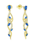 QX Custom OEM Women Blue Zircon Fine Jewelry Vintage Luxury 925 Sterling Silver 18K Gold Plated Drop Studs Earrings