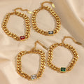 Dreamshow Chunky Colorful Zircon Bracelet 2023 Stainless Steel Gold Plated Cuban Link Chain Bracelet Women