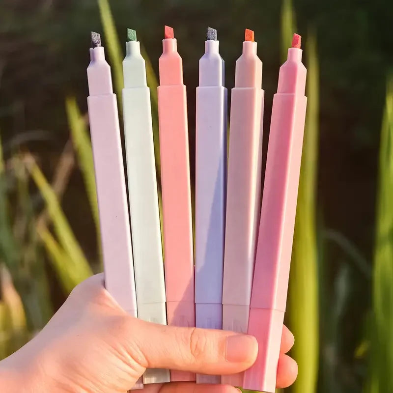 New 6pcs/set Soft Tip Art Highlighter Students Morandi Color Marker Pen Set Thick Highlighter Pen for Office & School Supplies