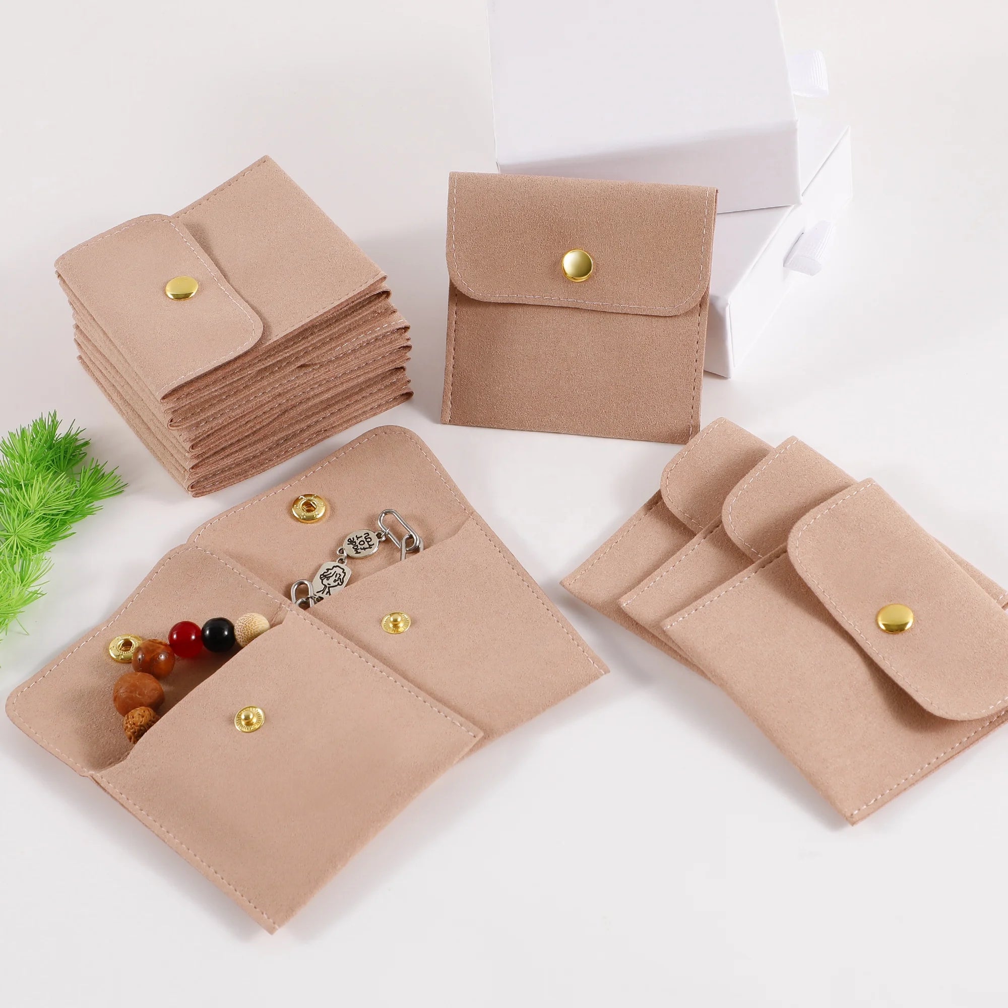 PUPPYSEW No logo  Microfiber Jewelry Pouches Jewelry  Bag with Button Jewelry Packaging Bag  Bracelet Bag
