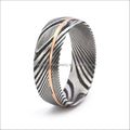 Damascus Steel Wedding Bands for Men 8mm Comfort Fit with Rose Gold Strip Mens Fine Jewelry for Engagement or Gift
