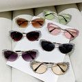 Luxury Blue Metal Frame Cat Eye Sunglasses for Women Fashion Diamond Cut Shade Glasses WithSquare & Rimless Style