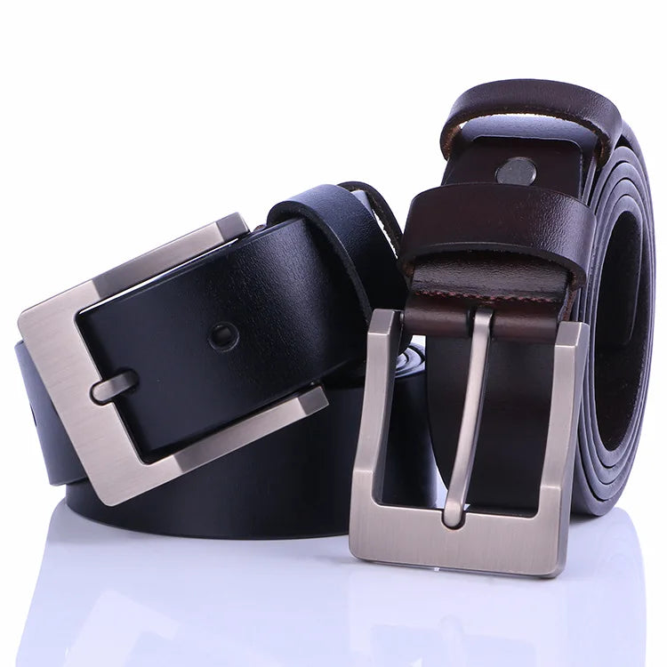 Men's Pin Buckle Belt for Men Leather Belt Youth Casual Cowhide Trouser Belt