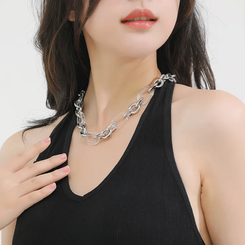 New Design Classic Alloy Necklace with Gold Plated Geometric Thick Clip Link Chain Trendy Hiphop Style for Anniversary