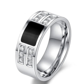 8mm Crystal Zircon Rings Stainless Steel Waterproof Hot Selling Wedding Rings Jewelry for Men Women
