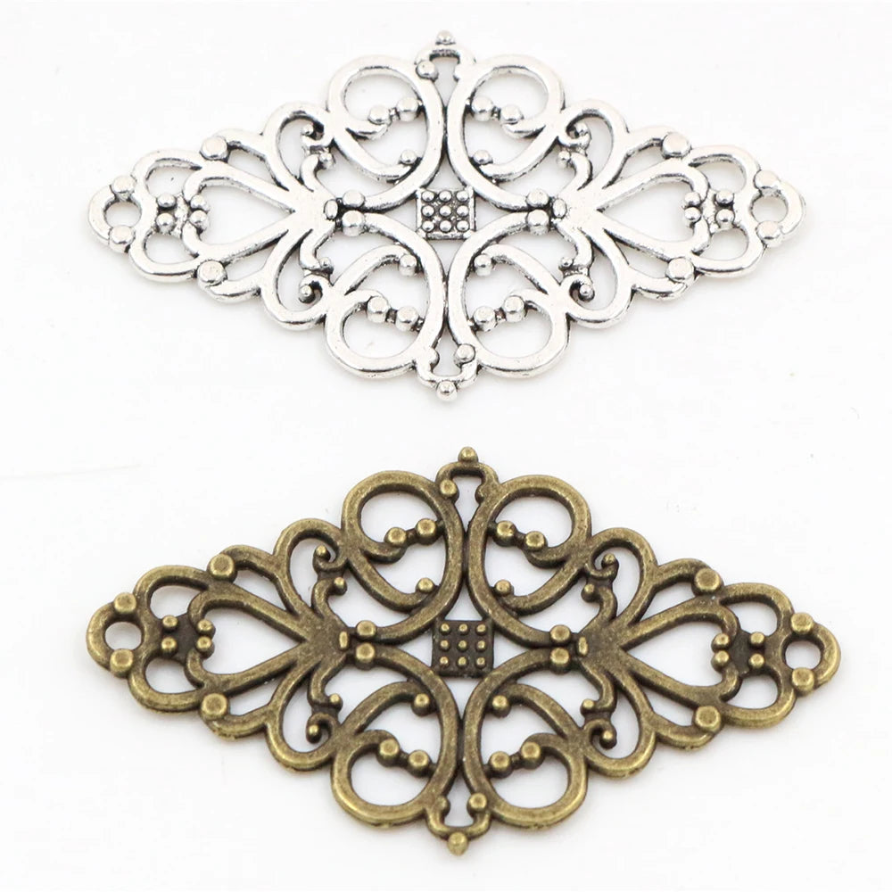10pcs/lot 41x25mm Antique Silver Plated Bronze Flower Style Connector Handmade Charms Pendant:DIY for Bracelet Necklace
