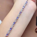 Factory Supply Women's 925 Sterling Silver Flower Bracelet 4mm*5mm Oval Cut Natural Tanzanite Butterfly Zircon Rhodium Gift