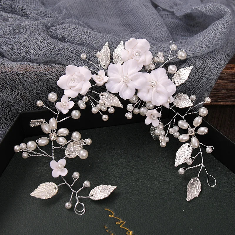 Bride Side Hair Comb Headdress Handmade Pearl Flower Hair Band Wedding Hair Jewelry Accessories