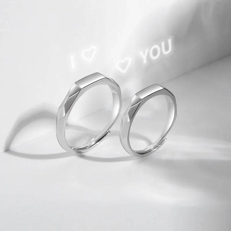 Premium Simple Style 925 Sterling Silver Platinum Plated Couple Rings Optical Projection Customizable Logo Trendy for Parties MegaBDM