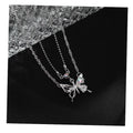 New Fashion Silver Color Double Layer Rhinestone Butterfly Necklace for Women