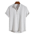 XS-XXL New Men's Standing Neck Striped Short Sleeve Shirt Loose Large Shirt