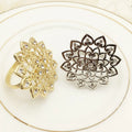 Wholesale Crystal Napkin Holder and Flower Napkin Ring Metal Rhinestone Table Decoration for Parties and Weddings