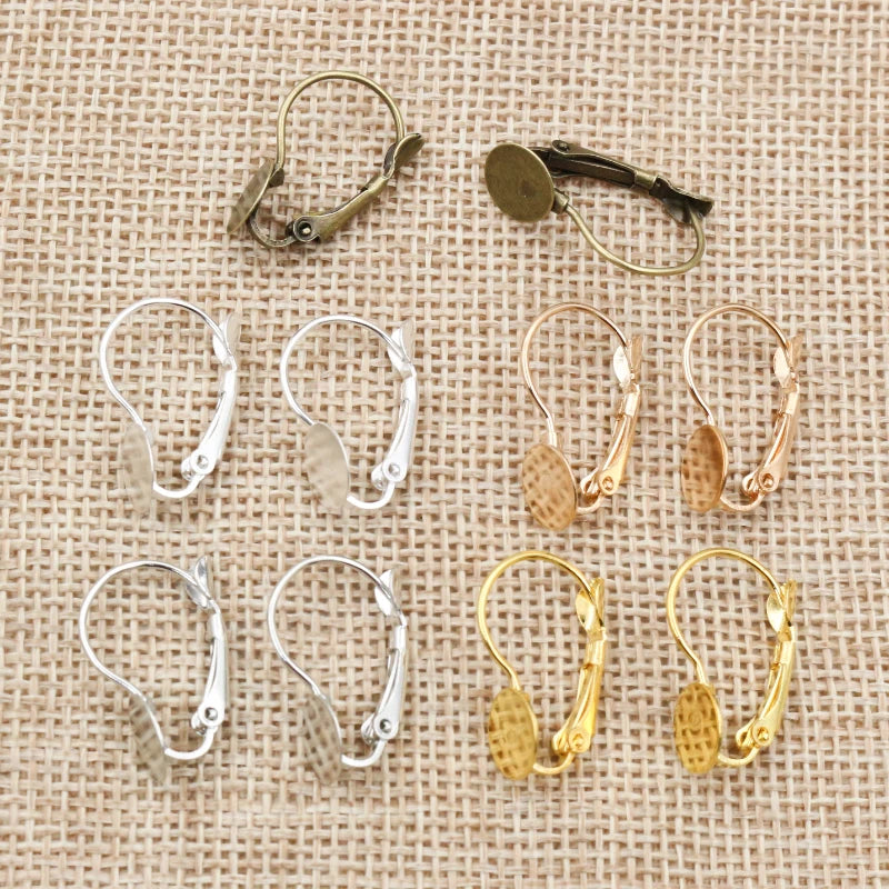 50pcs/Lot 8mm Earring Flat Blank Base French Lever Back DIY Earrings 8mm Cabochon Bezel Trays Jewelry Making Findings Supplies