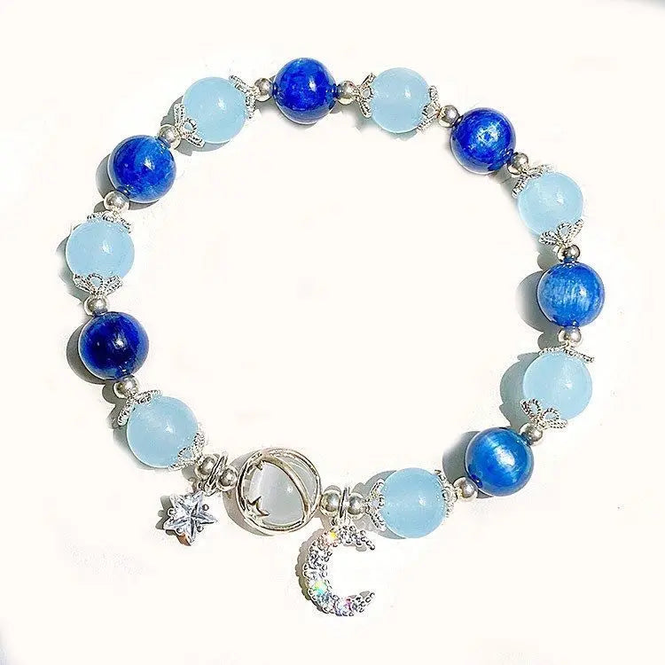 Crystal Stone Beaded Elastic Charm Bracelets Blue Opal Butterfly Moonlight Bracelets