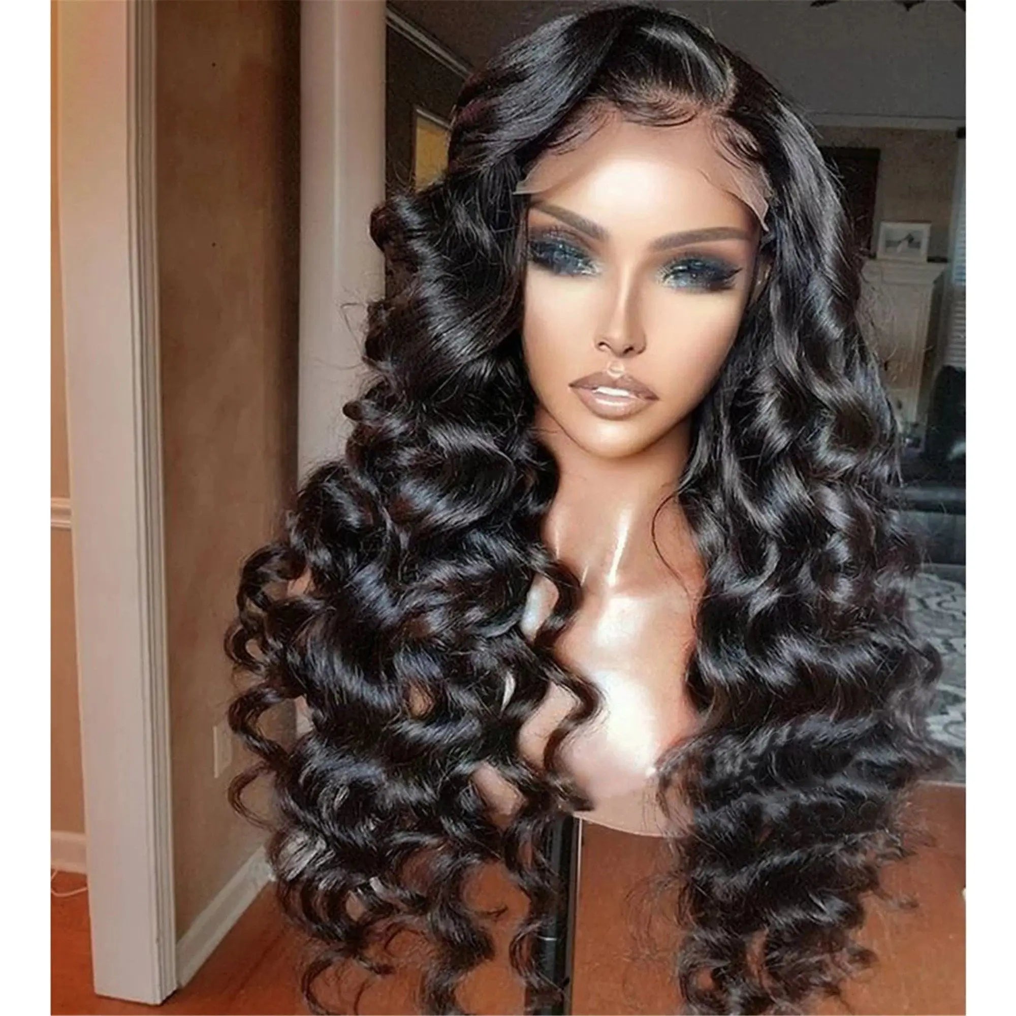 Remy Peruvian Loose Deep Curly Lace Front Wig 13x4 HD Loose Deep Wave Brazilian Human Hair Glueless Lace Wig for Black Women