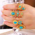 Retro Jewelry Vintage Blue Turquoise Finger Ring Adjustable Stackable Wholesale 18K Gold Stainless Steel Turquoise Ring