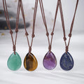 Natural Stone Teardrop Pendant Necklace Handmade Healing Crystal Jewelry Dainty Chakra Necklace Gift for Birthday Christmas