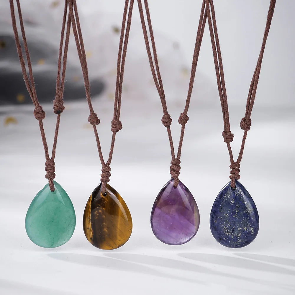 Natural Stone Teardrop Pendant Necklace Handmade Healing Crystal Jewelry Dainty Chakra Necklace Gift for Birthday Christmas