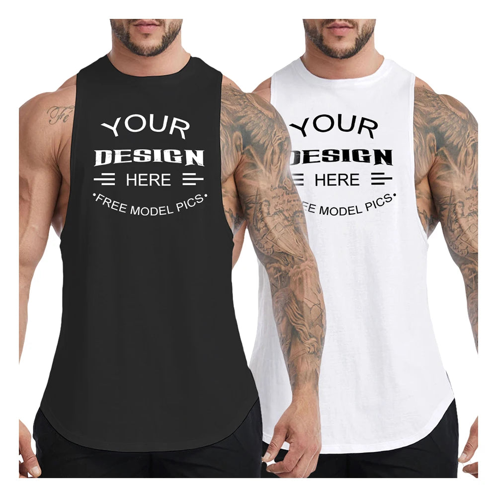 DOVEARK OEM Custom Logo Cut Off Solid Color Shirt Sleeveless Men's Workout Bodybuilding Muscle Gym Tank Tops Vest for Men