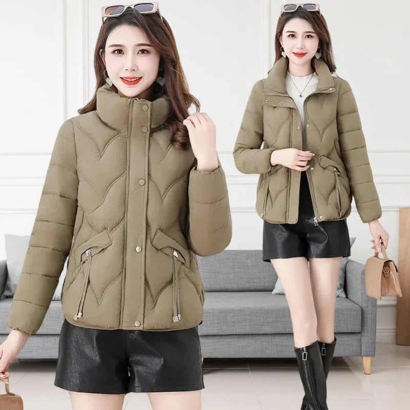 New Winter Mom's Warm Flip Collar Coat Women's Stylish Short Down Cotton Jacket Warm Parka Female Outwear Thick Zipper Overcoat