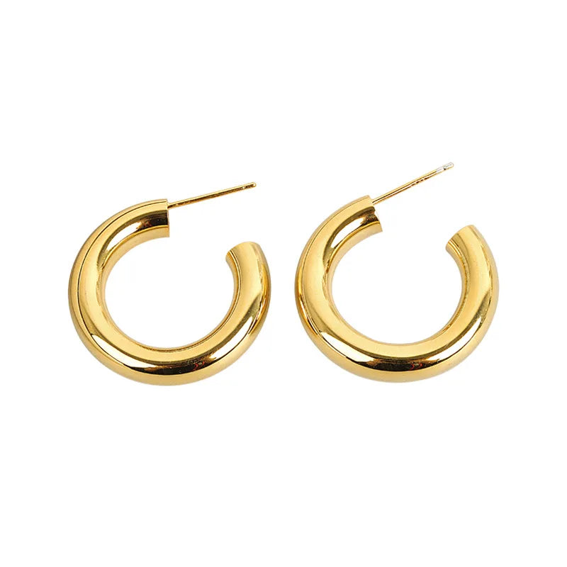 Daidan Gold Hoop Earrings 18K Gold Plated Silver Earrings 925 Sterling Big Circle Punk Chunky Hoop Earrings for Women