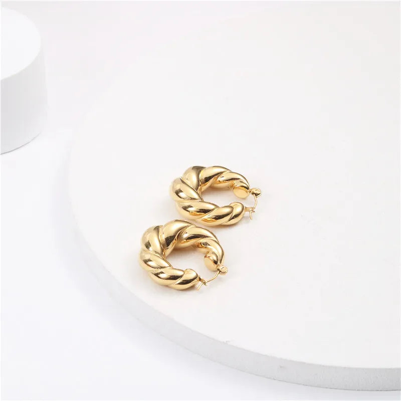 JOOLIM Jewelry PVD Gold Plated Twisted Hoop Earring Chunky Dangle Earring Stainless Steel Jewelry Tarnish Free