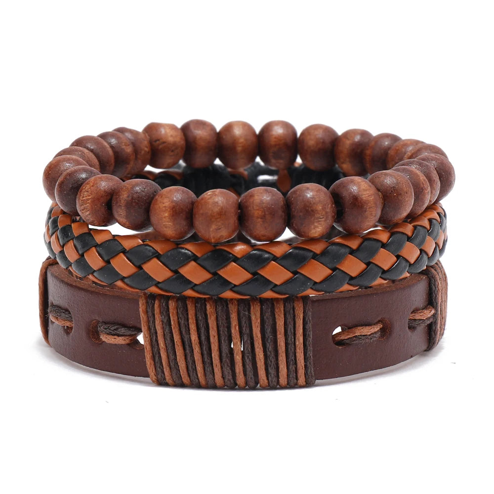 Vintage Leather Jewelry Bracelet Set Simple Beaded Design for Men and Women New Fashion Charm Bracelets