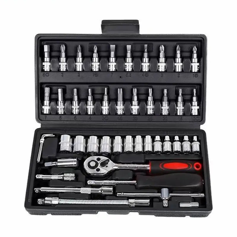 Portable 46pcs Screwdriver Socket Bit Set Ratchet Wrench Combination Tools Kit with Extension Bar Portable Case
