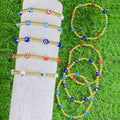 BM1090 Delicate Small Tiny 18K Gold Plated Ball Beads With Multi Colored Lampwork Evil Eyes Beaded Elastic Bracelets for Women