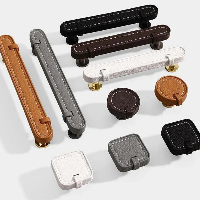 JAYA  Fancy Cabinet Drawer Pulls Leather Zinc Alloy  Furniture Handle Luxury Genuine Leather Knob
