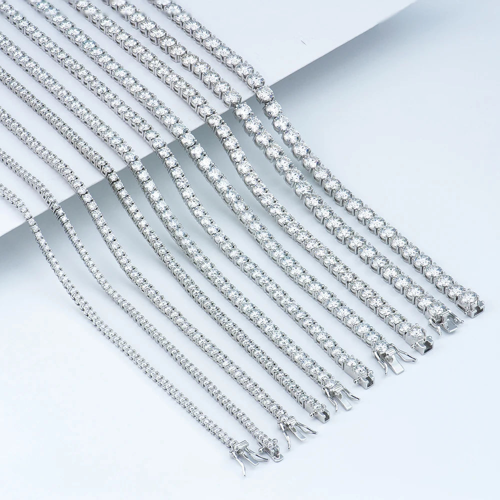 Trendy High Polished 925 Silver White Gold 2-6mm Round VVS. Moissanite Diamond Tennis Chain Necklace Hip Hop Fashion for Girl MegaBDM