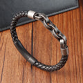 Hot Sale Handmade Braided Black Leather  Stainless Steel Chain Double Layer Woven  for Men