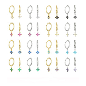 Colorful Cubic Zirconia Trendy Hoop Custom Color Jewelry 925 Sterling Silver Flower Drop Earrings Women