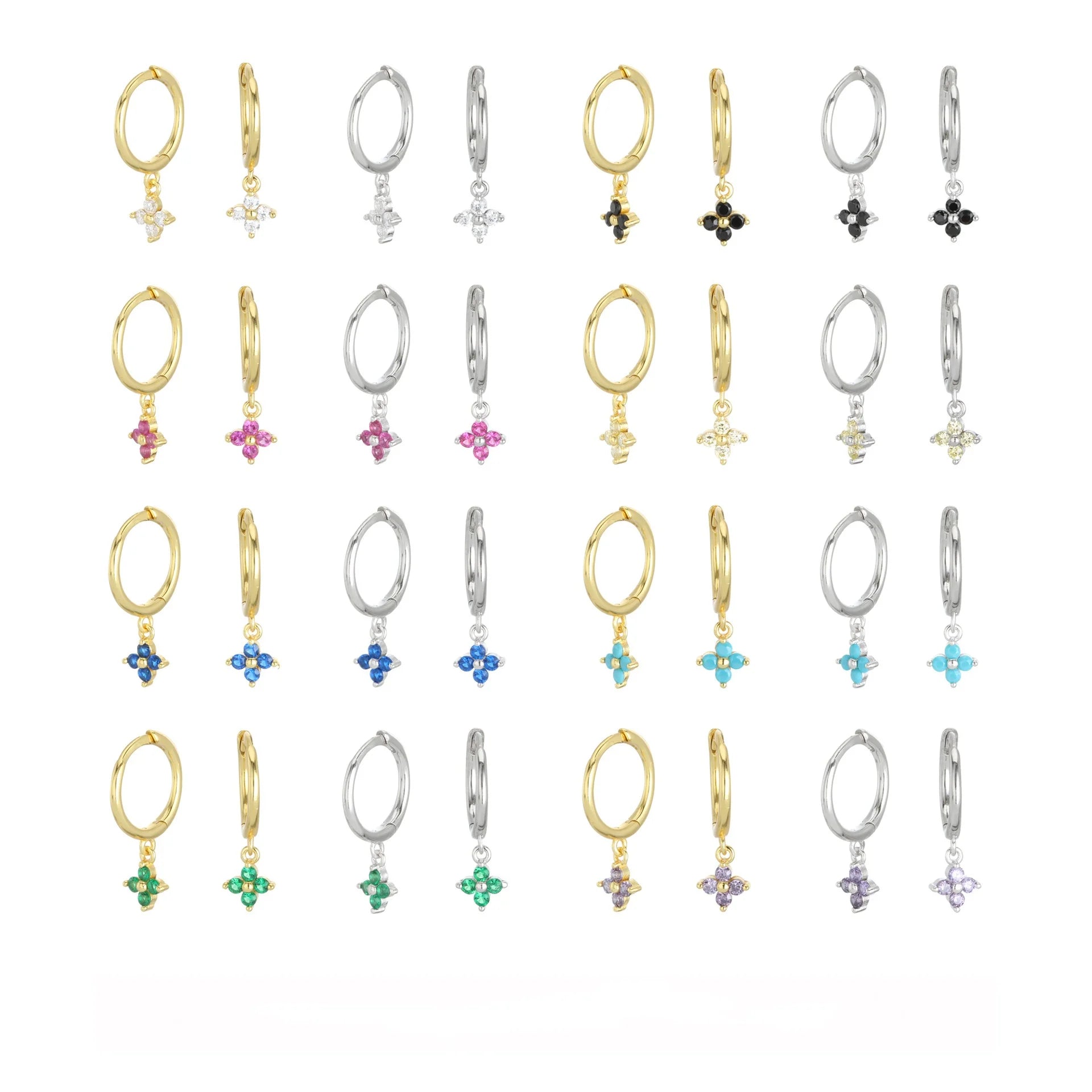 Colorful Cubic Zirconia Trendy Hoop Custom Color Jewelry 925 Sterling Silver Flower Drop Earrings Women