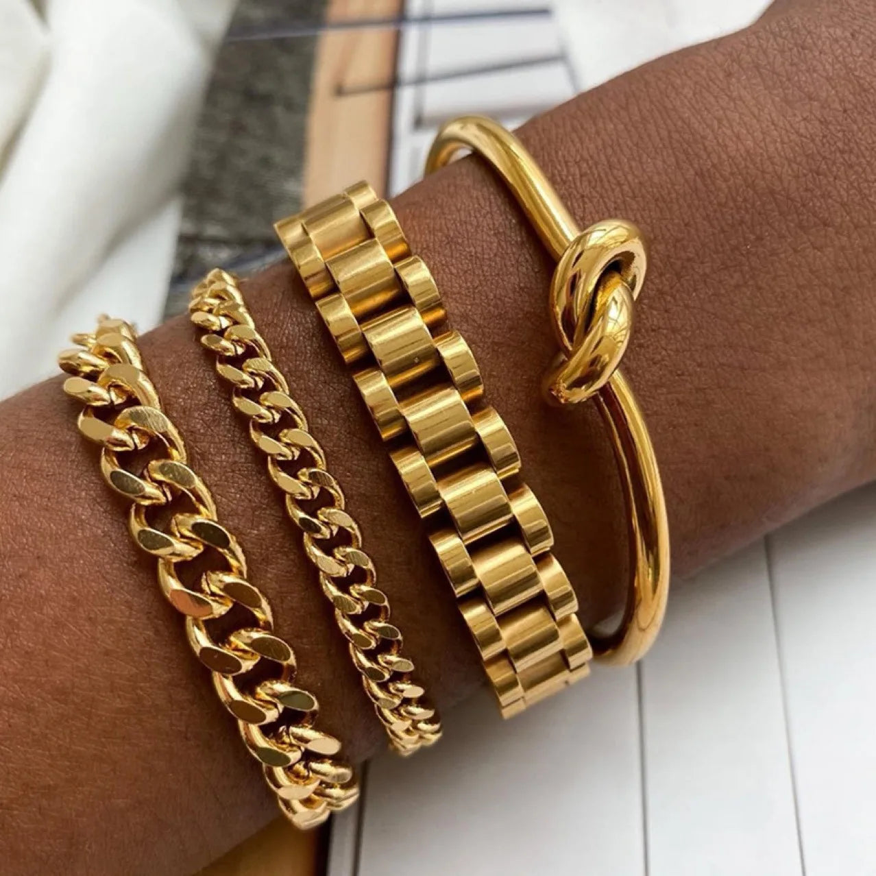 5 Colors Customize Stainless Steel Watch Band Bracelet 18k Gold Plated Bracelets For Women Men Vintage Punk Jewelry Wholesale
