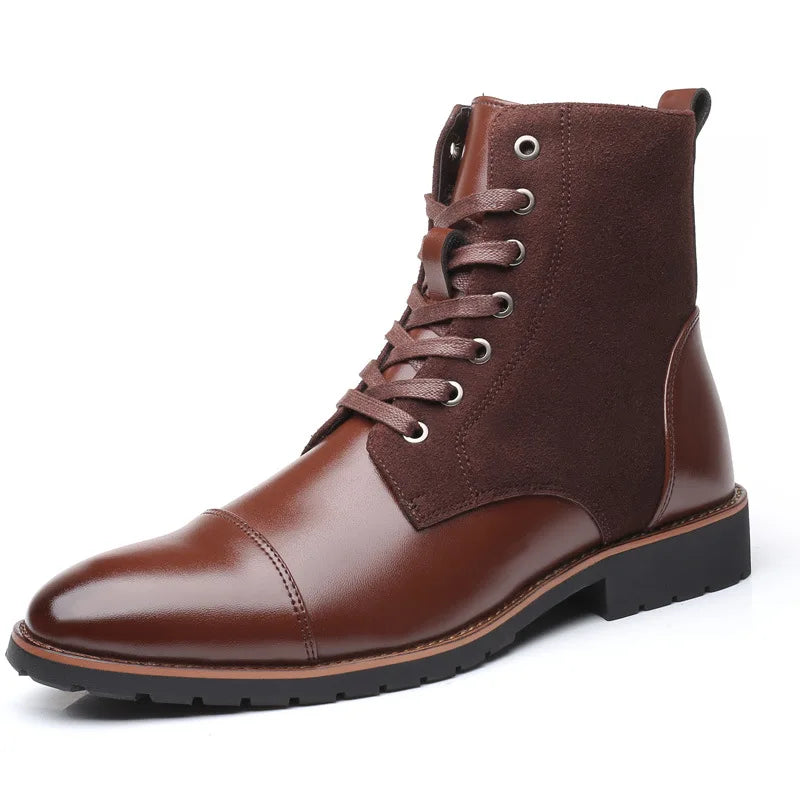 Wholesale Fashion Big Size Genuine Leather  Boots Soft Lace-up Waterproof Walking Style Midi Boots for Men