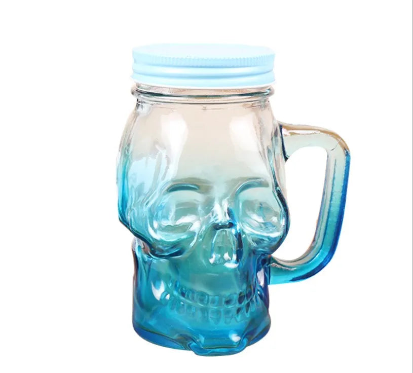 16oz 480ml Custom Colored Skull Mason Jar Screw Cap Sealed for Water Tea Brandy or Tequila with Handle