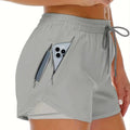 High Waist Drawstring 2 in 1 Running Shorts Breathable Gym Quick Drying Tennis Biker Shorts With Zipper Pockets