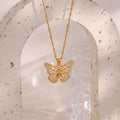 Delicate Fashion Stainless Steel Pendant Jewelry Water Wave Chain Hollow Zircon Butterfly Pendant Necklace