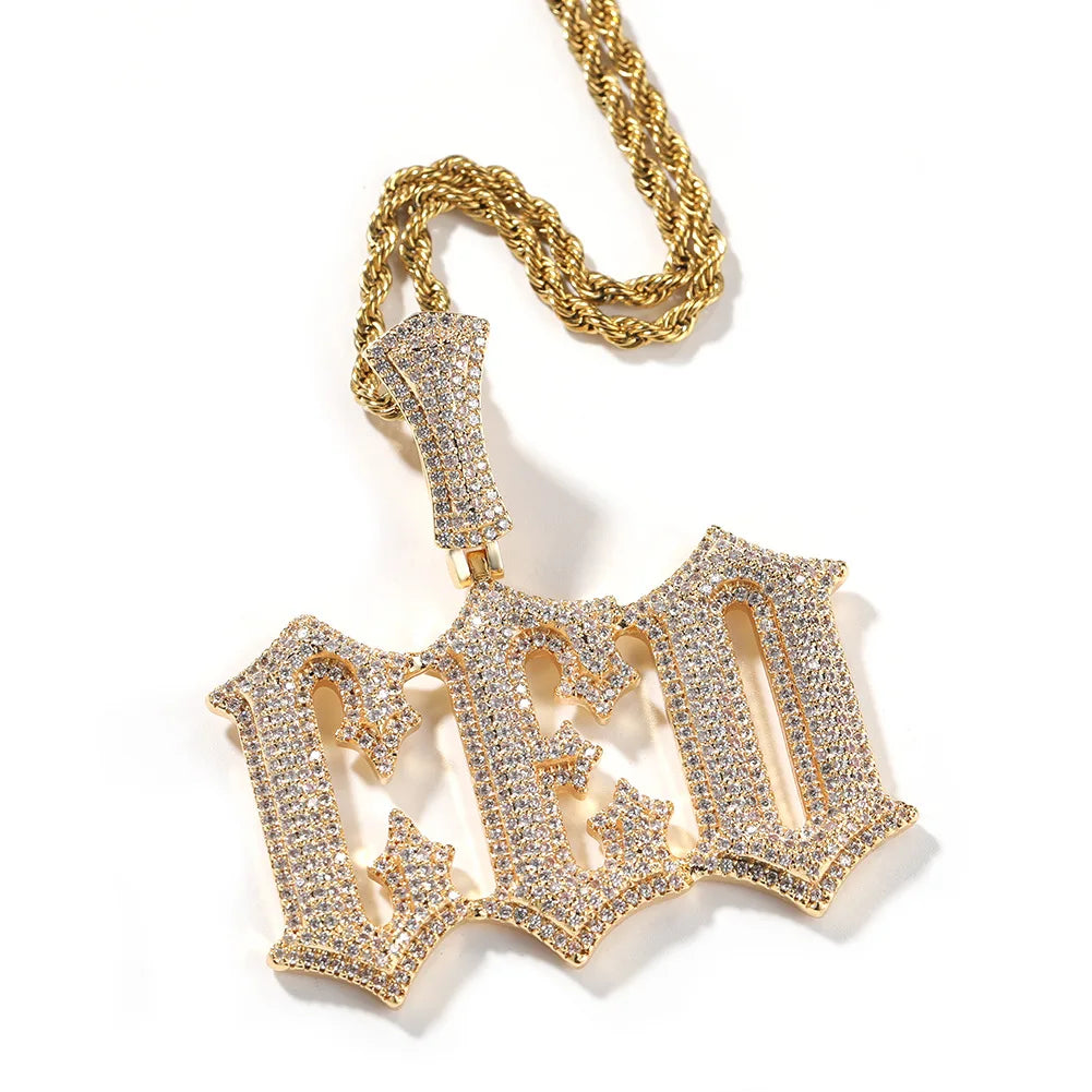 Trendy Men's Custom Double-Stranded Bling Diamond Name Necklace with 26 Capital Alphabet Letter Charms Brass & Zircon Rope Chain
