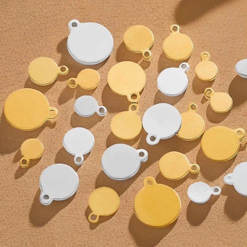 20pcs Stainless Steel Blank Laser Engraved Logo Tags Circle Gold Silver Tag Round Charm Engravable Pendants for Jewelry Making