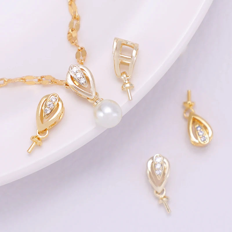 Connect Clasp for Hanging Pearls Drop Shaped Clasp Needle for Attaching the Pendant 18K Gold Plated Brass Zircon Pendant