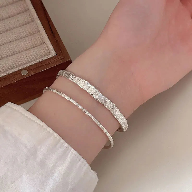 Hammered Bangle 925 Sterling Silver Irregularity Surface Affirmation Bracelets for Women Wholesale