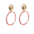 Wholesale Glass Seed Rice Beads Beaded Thin Large Loop Hoop Earrings Women Dangle Drop Hoops Bead Earring
