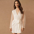 White Dot Lace Sleeve Sexy Bride Bridesmaid Robes Wedding Party Gifts Wholesale Satin Kimono Women Bridesmaid Bridal Robe
