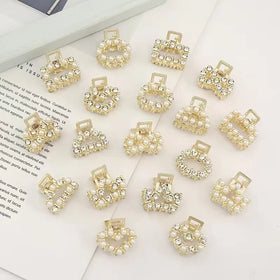 Korean Fashion Luxury Small Crystal Rhinestone Pearl Hair Claw Clips Gold Cross Hair Clips Girls Ladies Hair Accessories