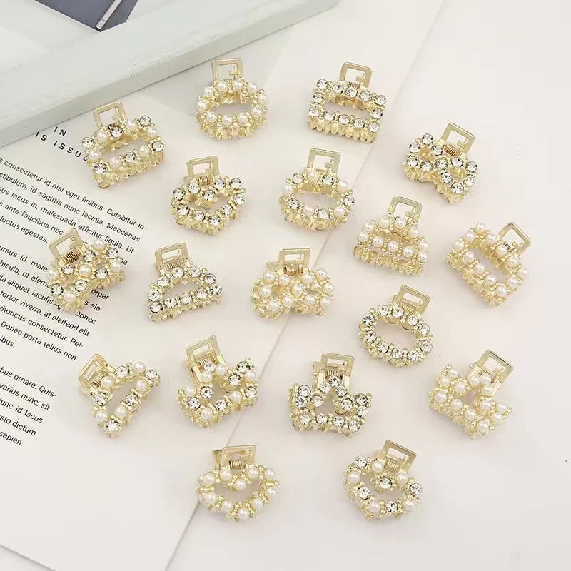 Korean Fashion Luxury Small Crystal Rhinestone Pearl Hair Claw Clips Gold Cross Hair Clips Girls Ladies Hair Accessories MegaBDM