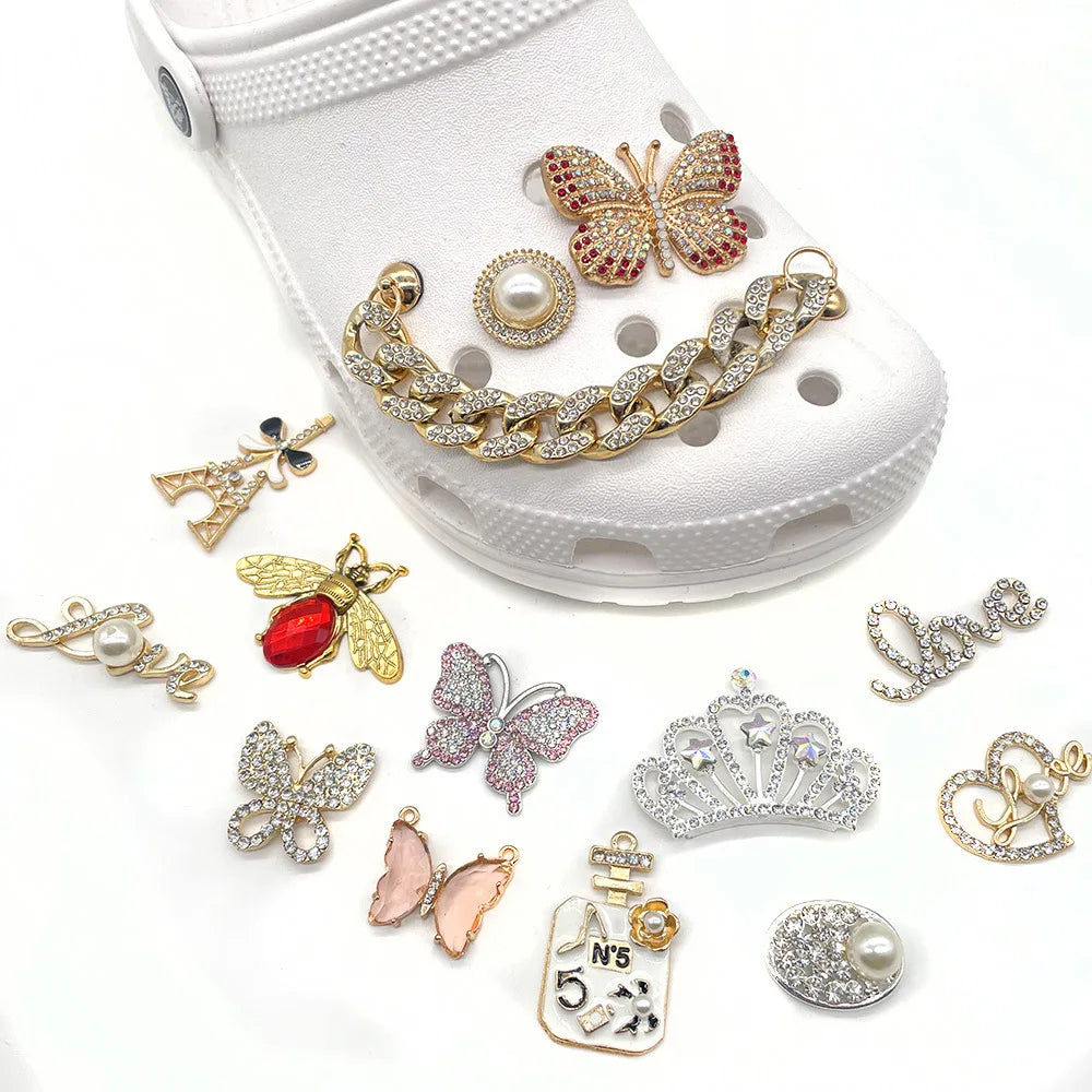 Wholesale Metal Bee Butterfly & Crystal Diamond Jewelry Rhinestone Shoe Slipper Accessories Buckle Women's Shoe Flower Charms