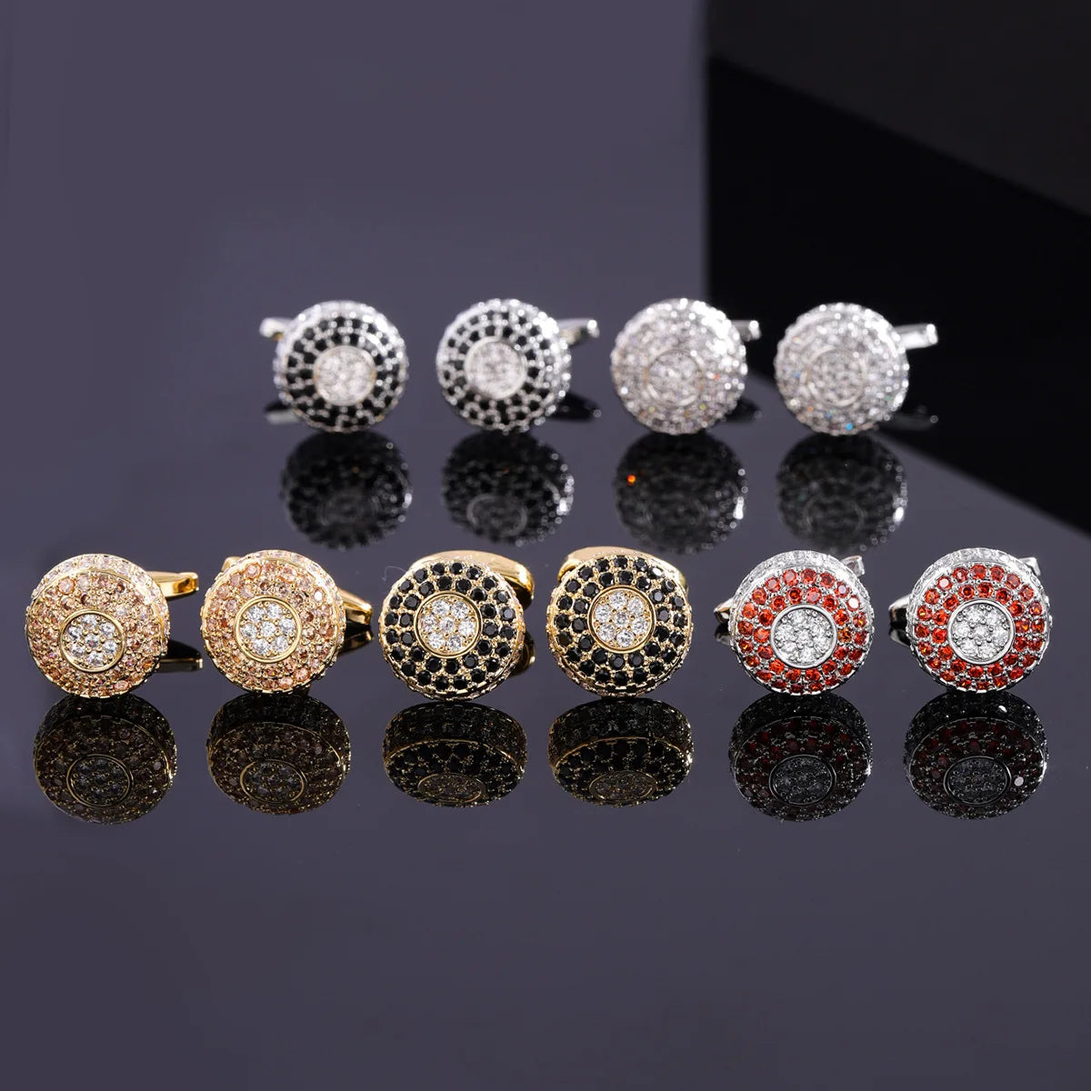 Hot Selling Fashionable Men's Full Diamond Round Copper Cufflinks Luxury Men's Suit Accessories
